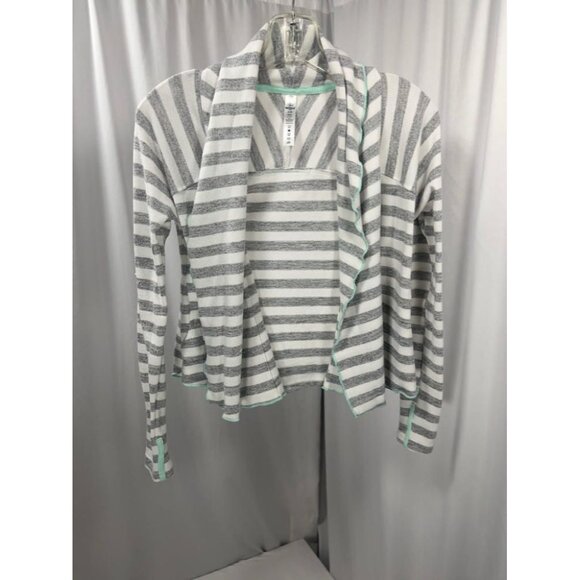 GIRLS Youth 90 Degree Girl Sz M 10 Gray Striped Open Sweatshirt Cardigan Top - Picture 1 of 9